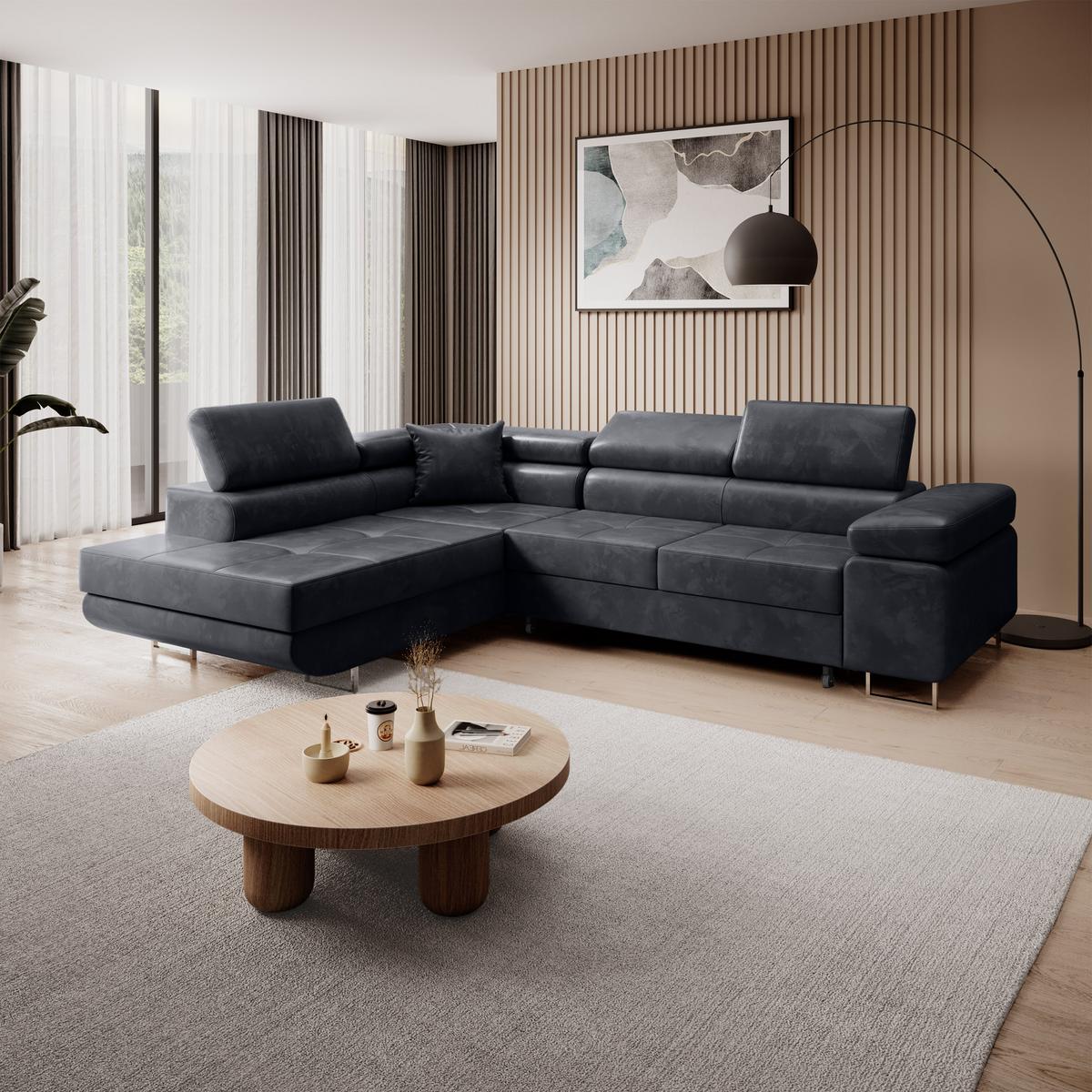 ECKSCHLAFSOFA Vild verstellbaren Kopfstützen, Schwarz, links - Chromfarben/Schwarz, Textil (275/203cm) - Beautysofa