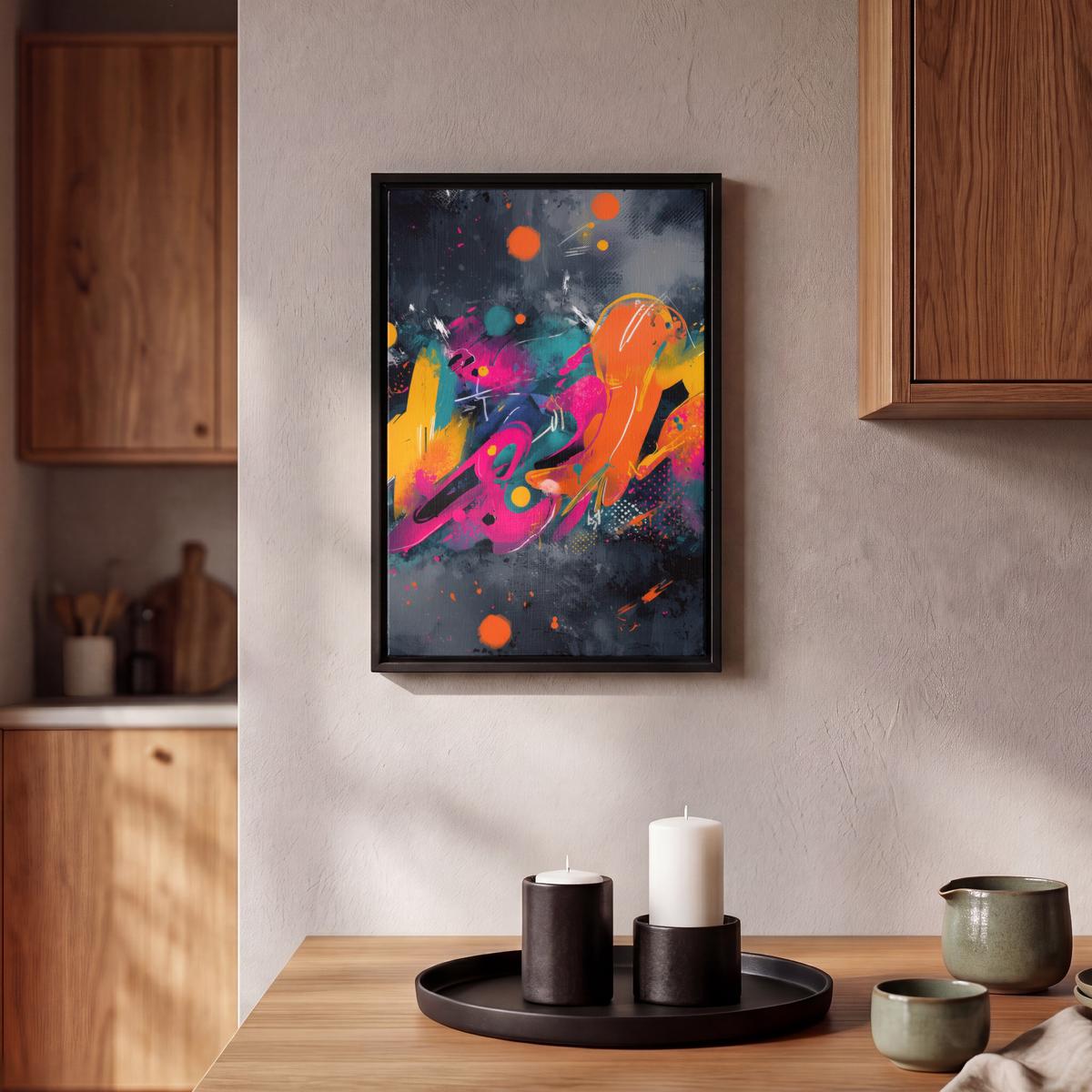 LEINWAND Bilder mit Rahmen - Abstrakt - Graffiti - Farbenfroh - Farbspritzer - 20x30 - Multicolor, Textil (20/30cm) - MuchoWow