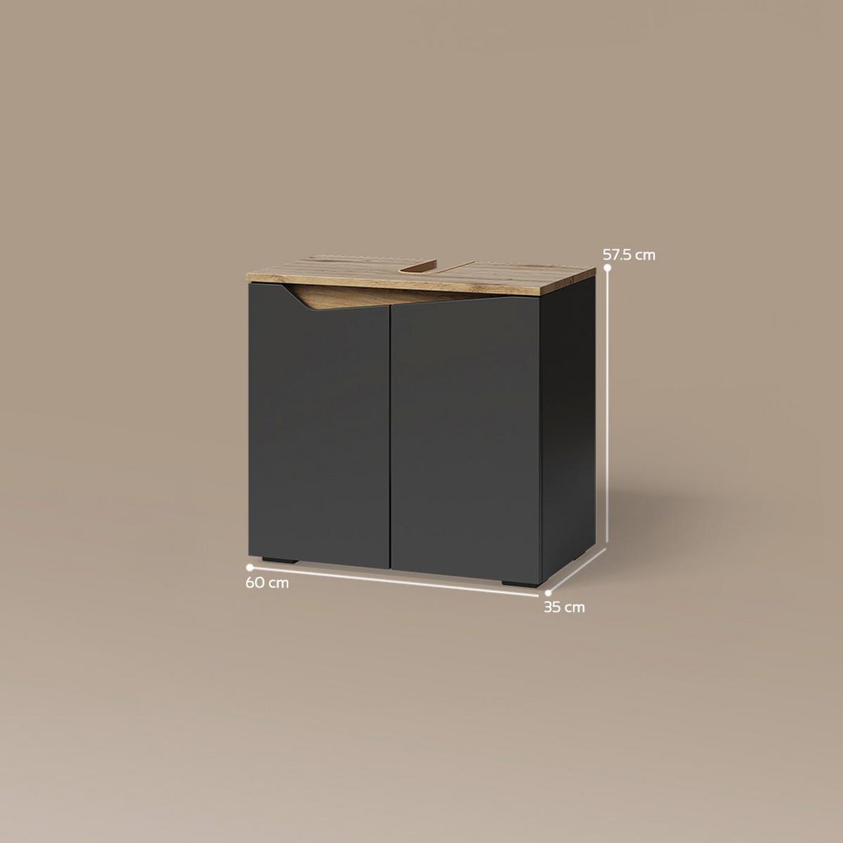 WASCHBECKENUNTERSCHRANK Timavo Anthrazit 60 x 57.5 cm mit 2 Türen - Anthrazit, Holzwerkstoff (60/57.5/35cm) - Livinity®