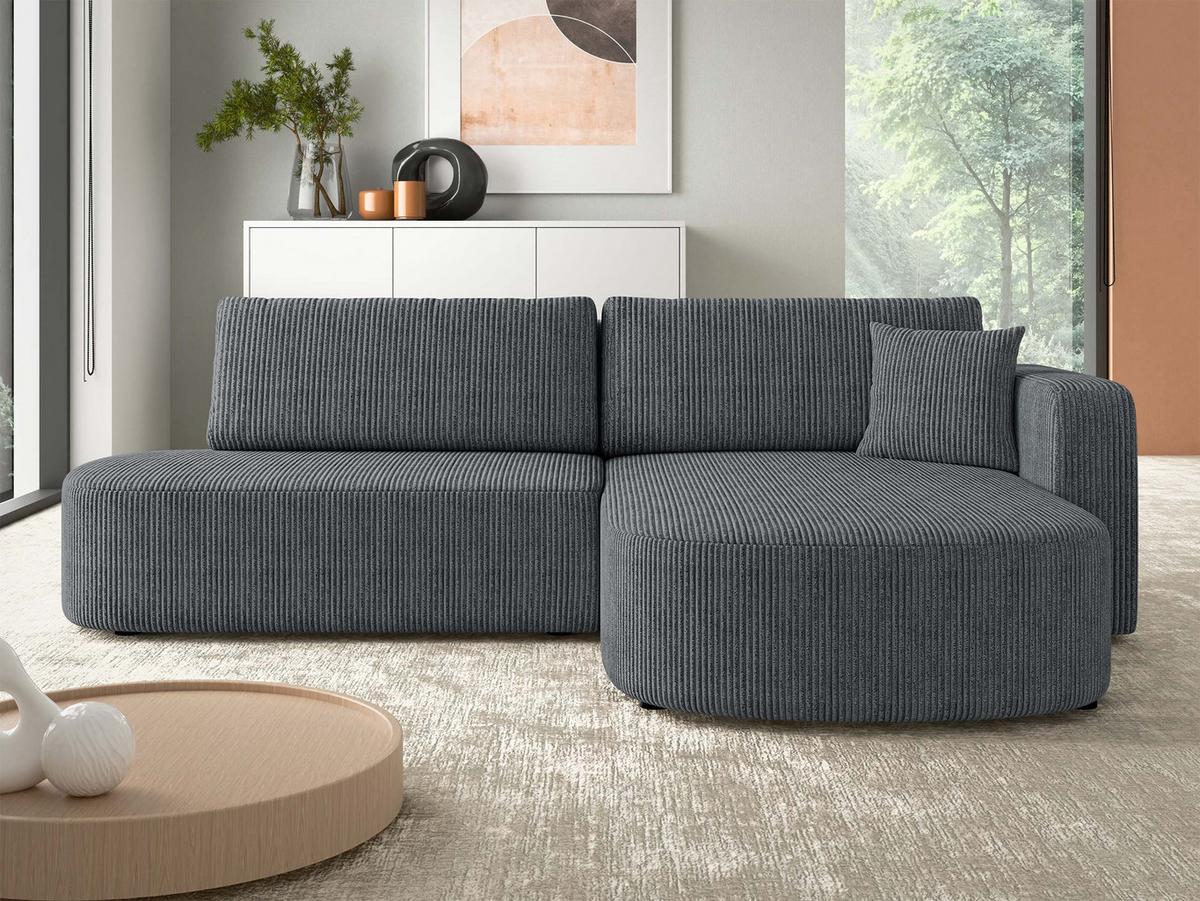 ECKSOFA Zerte Cord, Seite: Rechts - Graphitfarben/Schwarz, Holz/Kunststoff (252/175cm) - MIRJAN24
