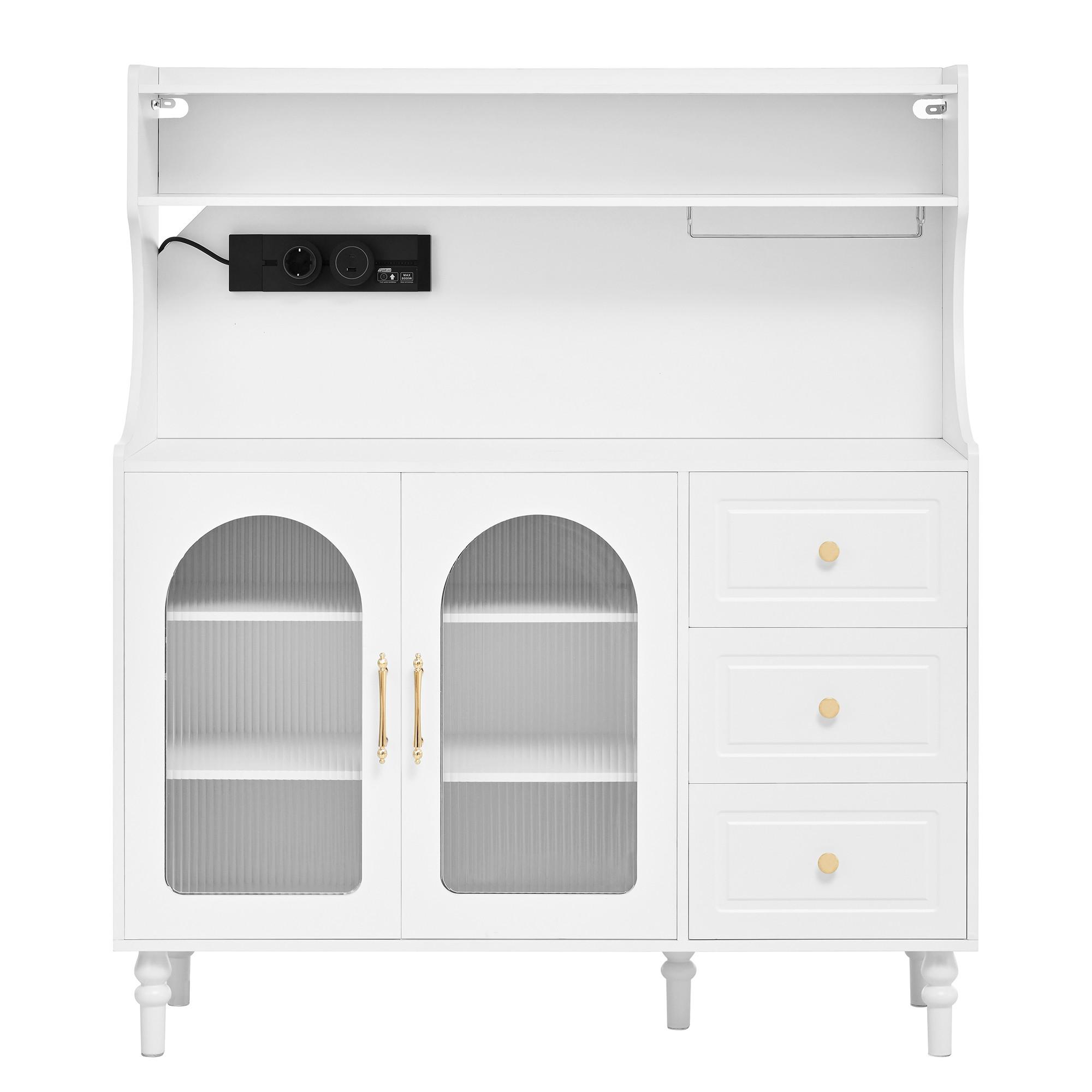 BUFFETSCHRANK mdf in weiß mit riffelglas, ladestation & weinglashalter - Weiß, Holzwerkstoff (120/138.5/40cm) - Urban Meuble