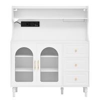 BUFFETSCHRANK mdf in weiß mit riffelglas, ladestation & weinglashalter - Weiß, Holzwerkstoff (120/138.5/40cm) - Urban Meuble