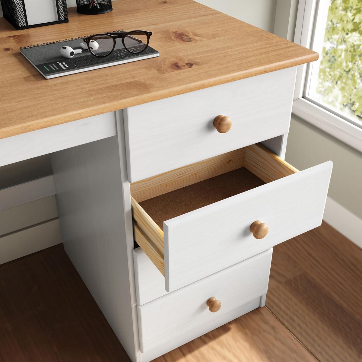 SCHREIBTISCH MANAGER weiß/Eiche - Eichefarben/Weiß, Holz (54/145/73cm) - IDIMEX