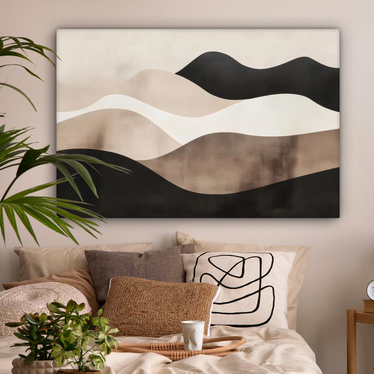 LEINWANDBILD Abstrakt - Landschaft - Wellen - Cremefarben Wohnzimmer Groß 120x80 cm - Cappuccino, Textil (120/80cm) - MuchoWow