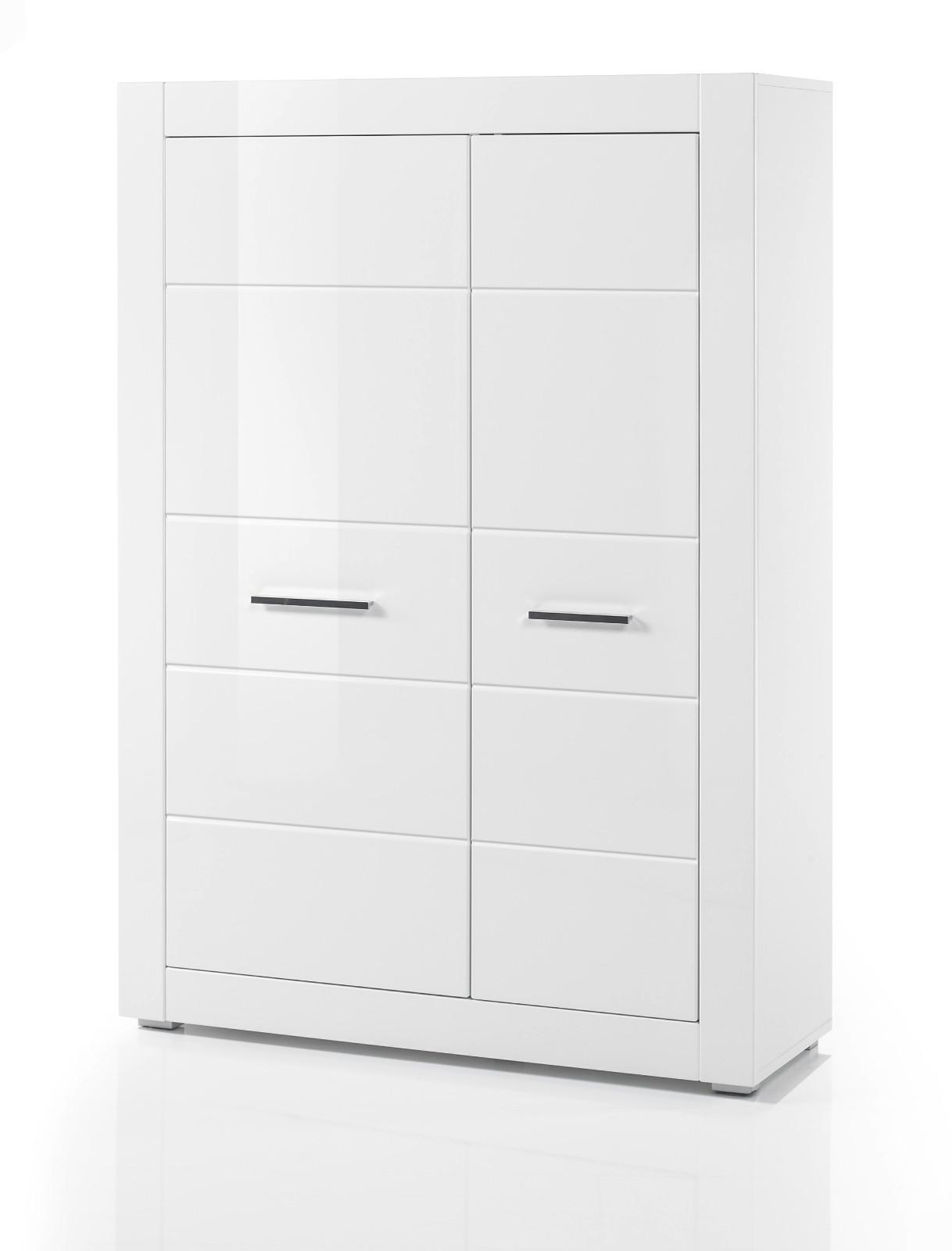 HIGHBOARD weiß Hochglanz 100 x 142 cm, Midi Schrank mit 6 Fächern - Chromfarben/Weiß Hochglanz, Holzwerkstoff/Kunststoff (100/142/35cm) - Furn.Design