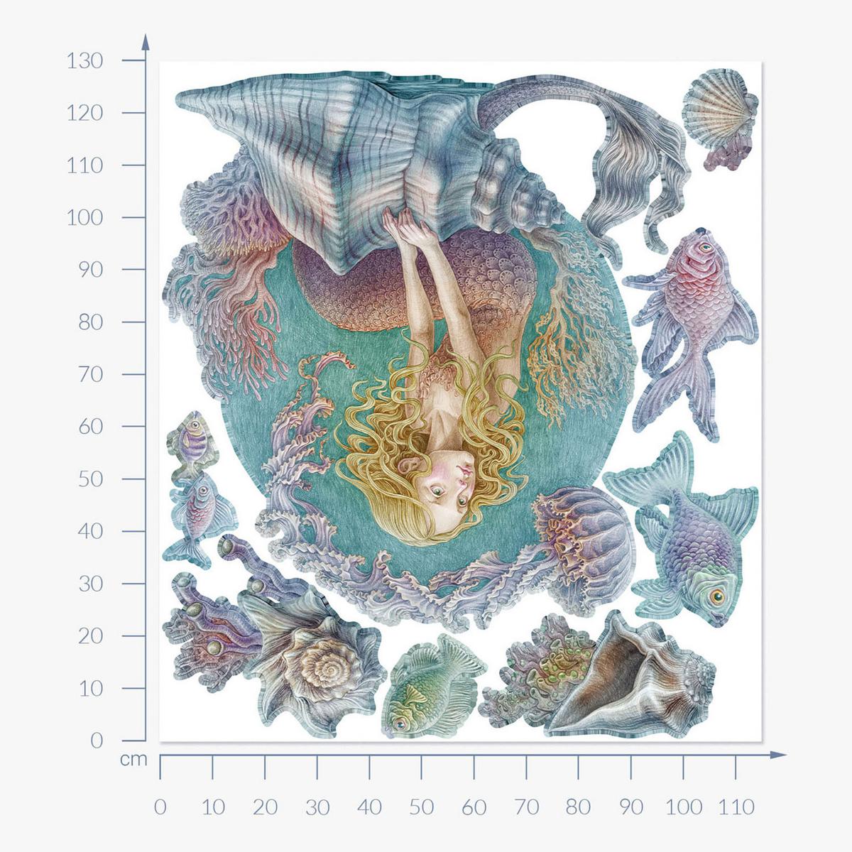 AUFKLEBER 130x115 cm Meerjungfrau Unterwasser - Türkis, Kunststoff (130/115/0.1cm) - TULUP