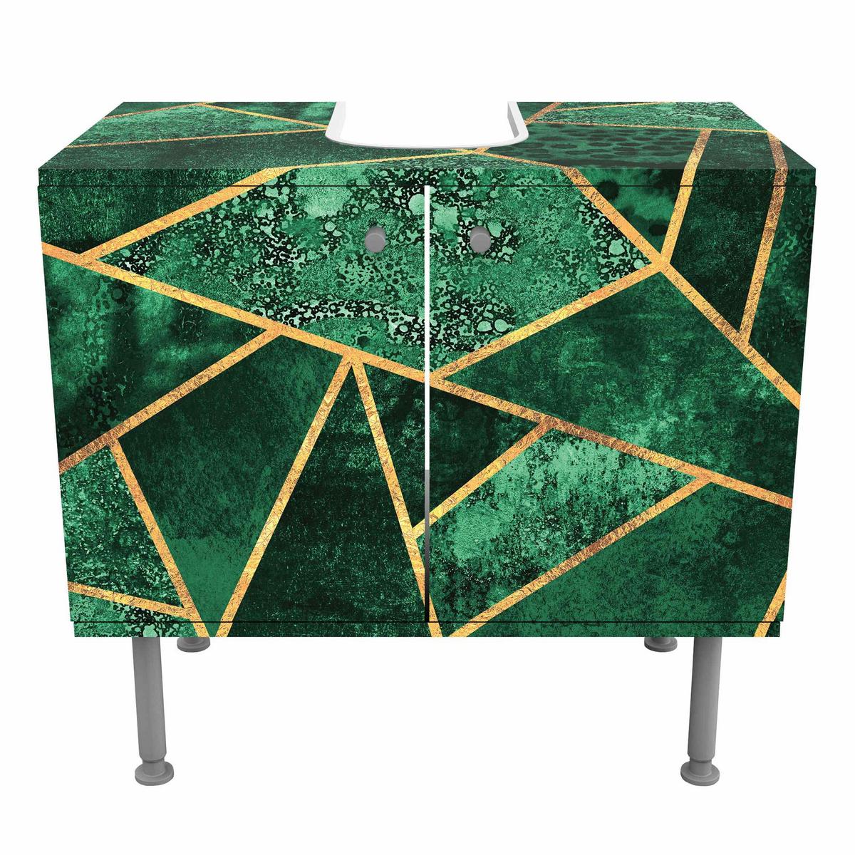 WASCHBECKENUNTERSCHRANK Dunkler Smaragd mit Gold 60/55/35 cm - Grün, Holzwerkstoff (60/55/35cm) - Bilderwelten