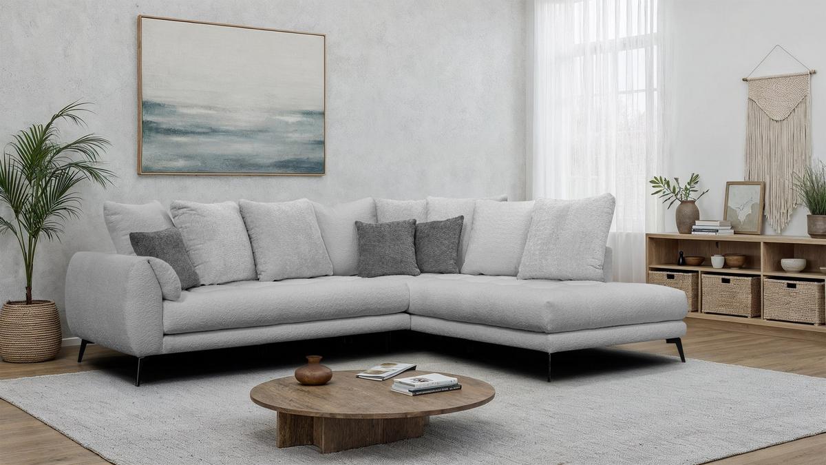 ECKSOFA CALME 5-Sitzer, hellgrau - Hellgrau/Schwarz, Holz/Textil (294/229cm) - Wozimo