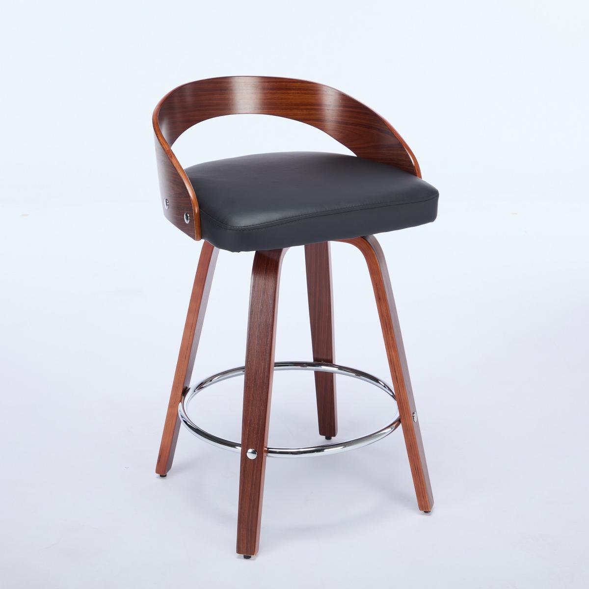 BARHOCKER SET 2 STK. Walnuss Holz Drehbar mit Polstersitz Schwarz - Schwarz, Leder (48/77.5/46.5cm) - Urban Meuble