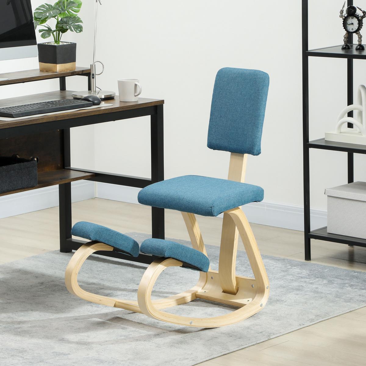 KNIESTUHL Birkenholz Polyester Blau - Blau, Holz (51/93/84cm) - HOMCOM