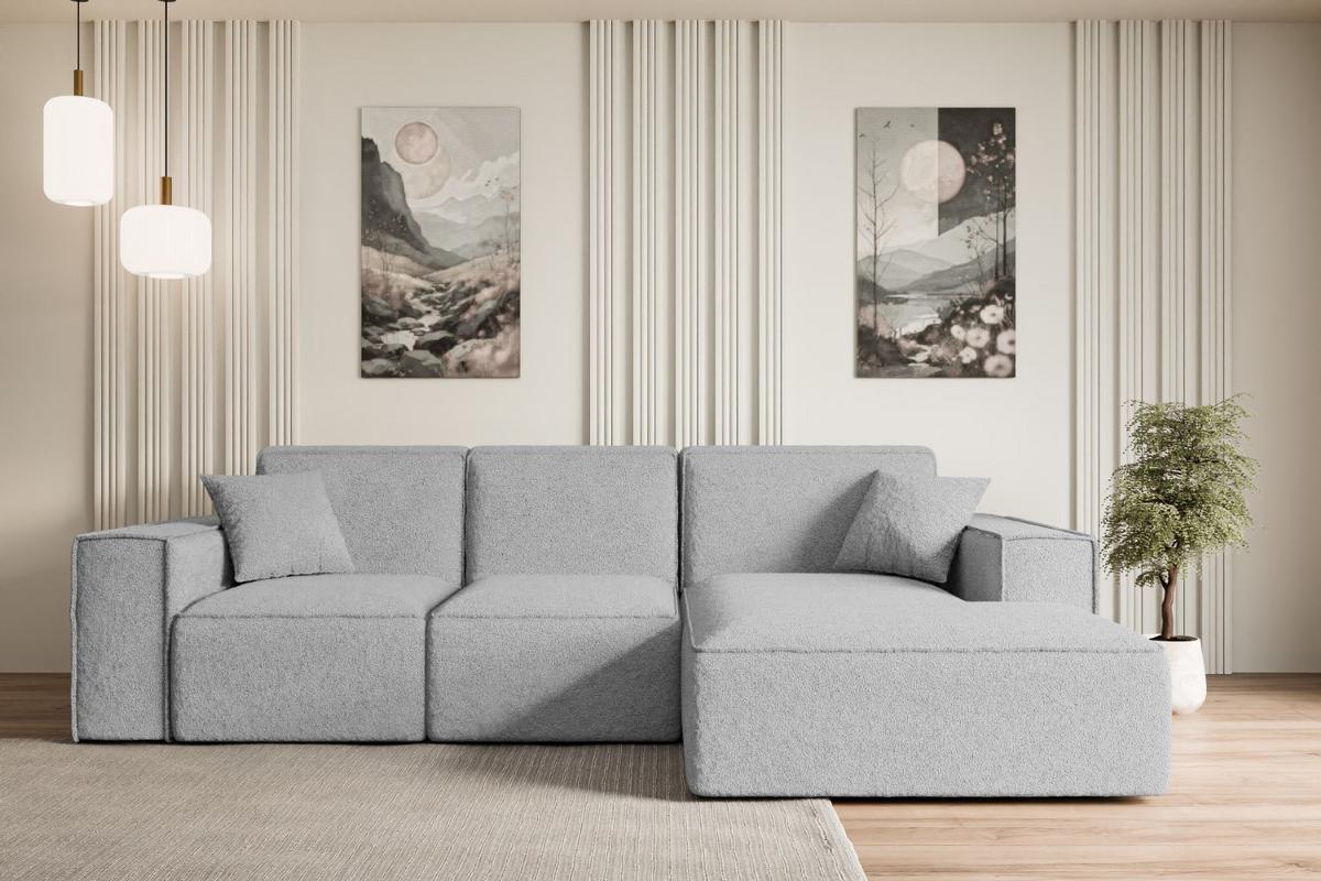 ECKSOFA Ottomane Rechts SERRA-L - 266x169x80 cm Hellgrau Bouclé - Hellgrau/Schwarz, Holzwerkstoff/Kunststoff (266/169cm) - ALTDECOR