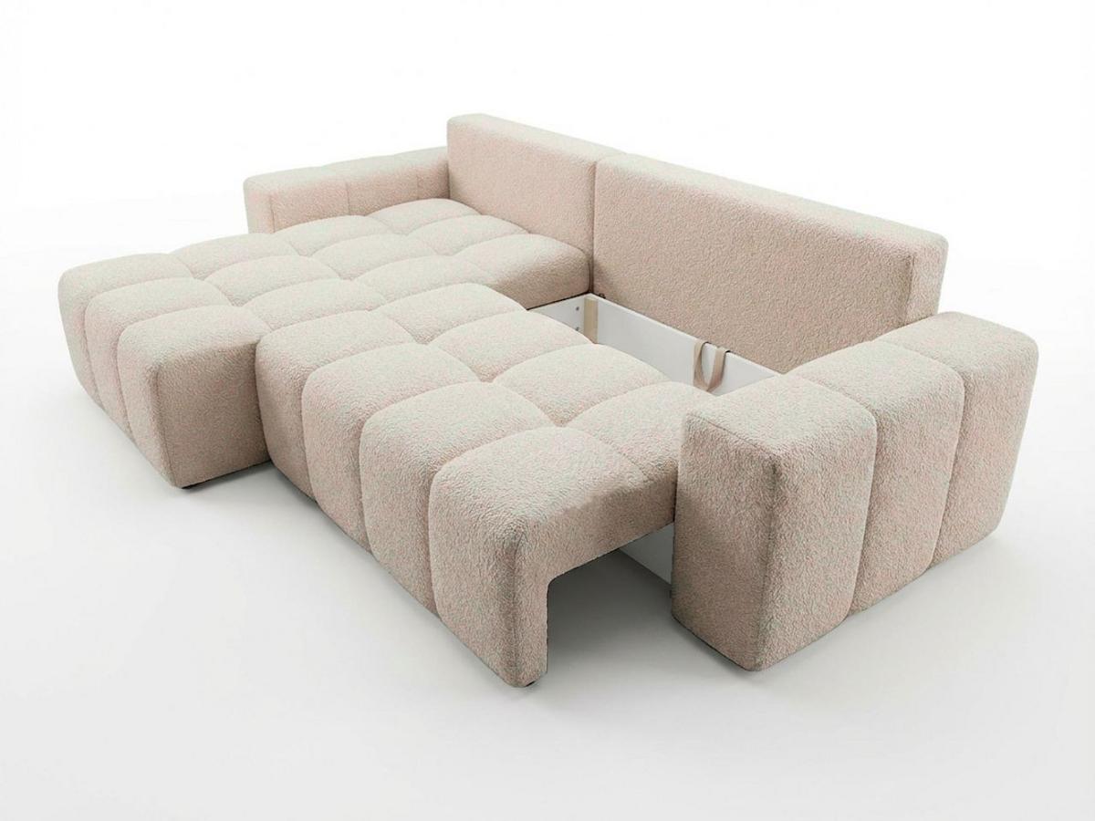 ECKSOFA Bresso Bouclé-Stoff Beige - Beige, Holz/Textil (255/168cm) - Graingold