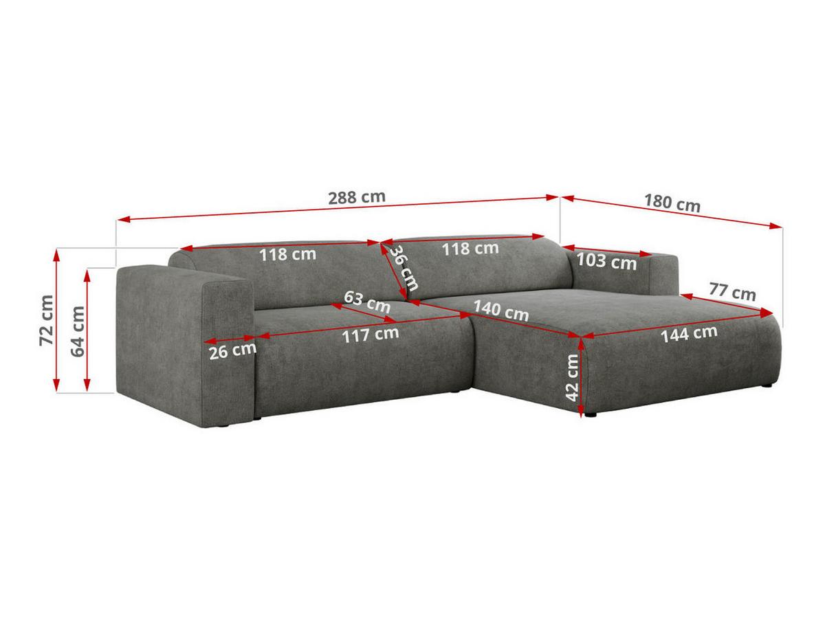 OFERTA WYCOFANA ECKSOFA PASADENA Grau Struktur Rechts Seite - Schwarz/Grau, Kunststoff/Textil (288/180cm) - MKS