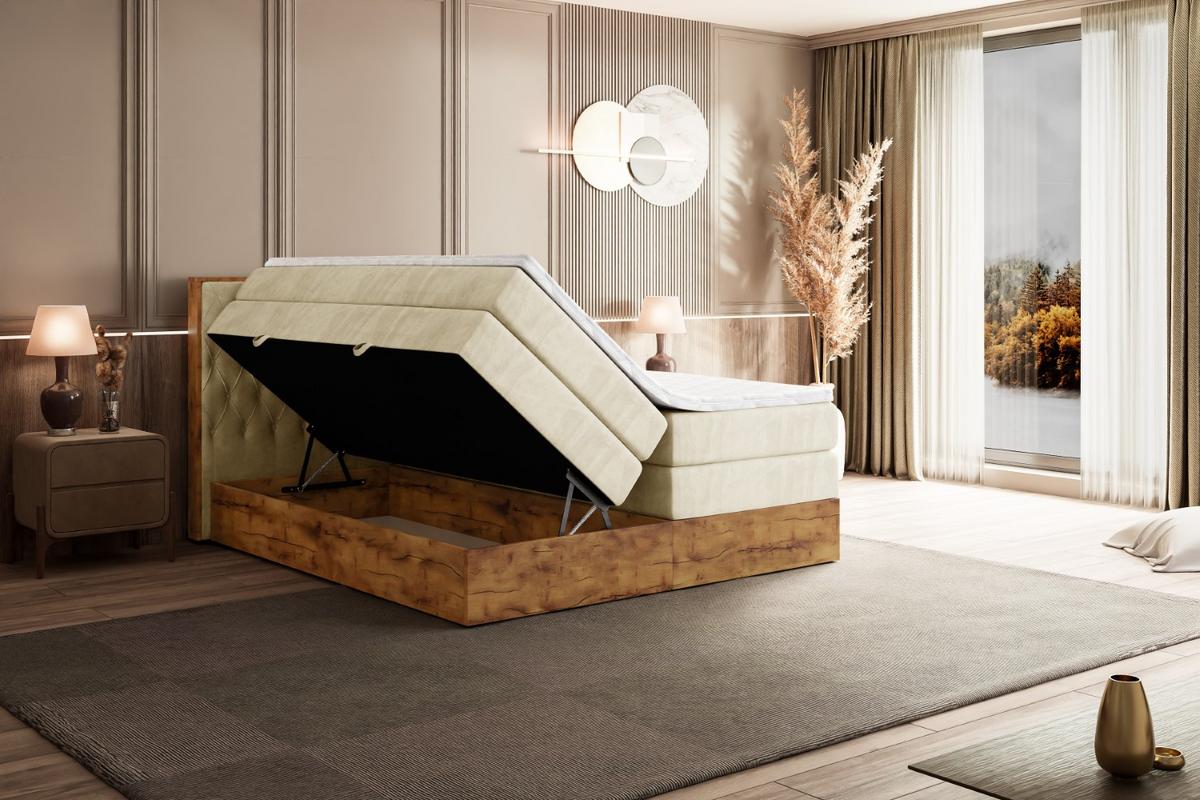 BOXSPRINGBETT mit Matratze H3|H4 und Lattenrost - LOLLI5 KING-180x200 - Beige Monolith - Beige, Holzwerkstoff (180/200cm) - ALTDECOR