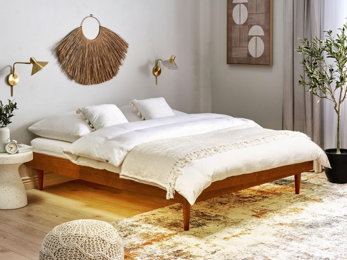 BETT mit LED 160/200 cm MDF-Platte Braun Toucy - Braun, Holz (160/200cm) - Beliani