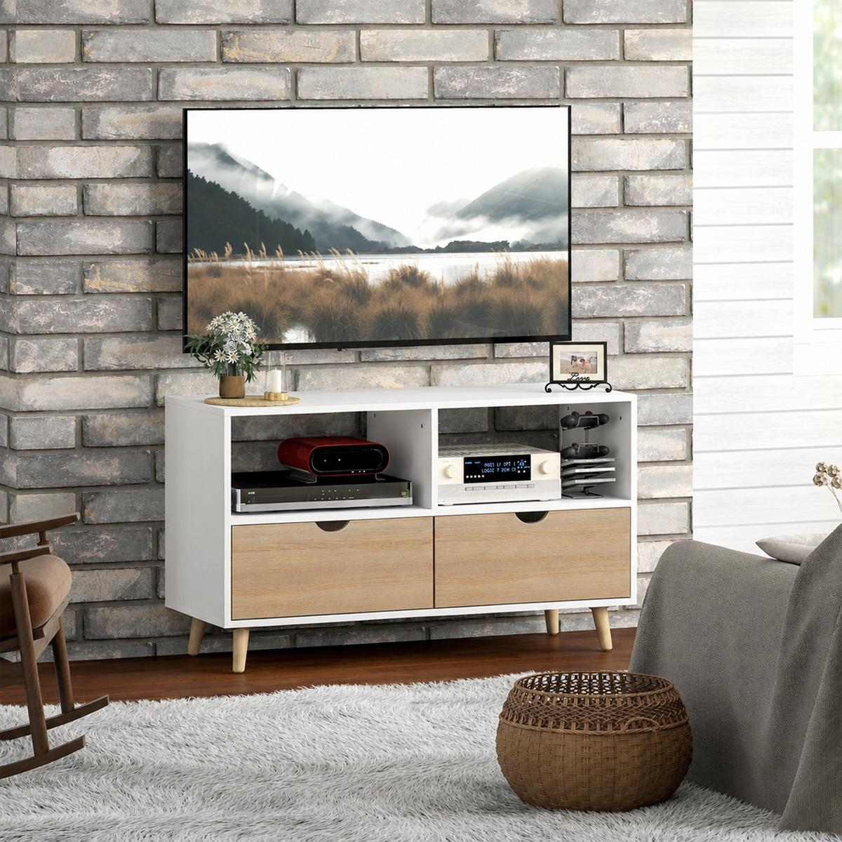 TV-SCHRANK Lowboard mit 2 Ablage, Schublade, Weiß - Weiß, Holzwerkstoff (39/58.3/99cm) - HOMCOM