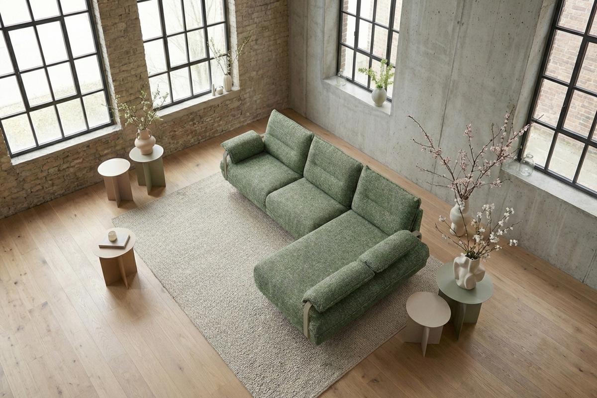ECKSOFA ANISSA Grün Flachgewebe - Schwarz/Grün, Kunststoff/Textil (185/297cm) - KAWOLA