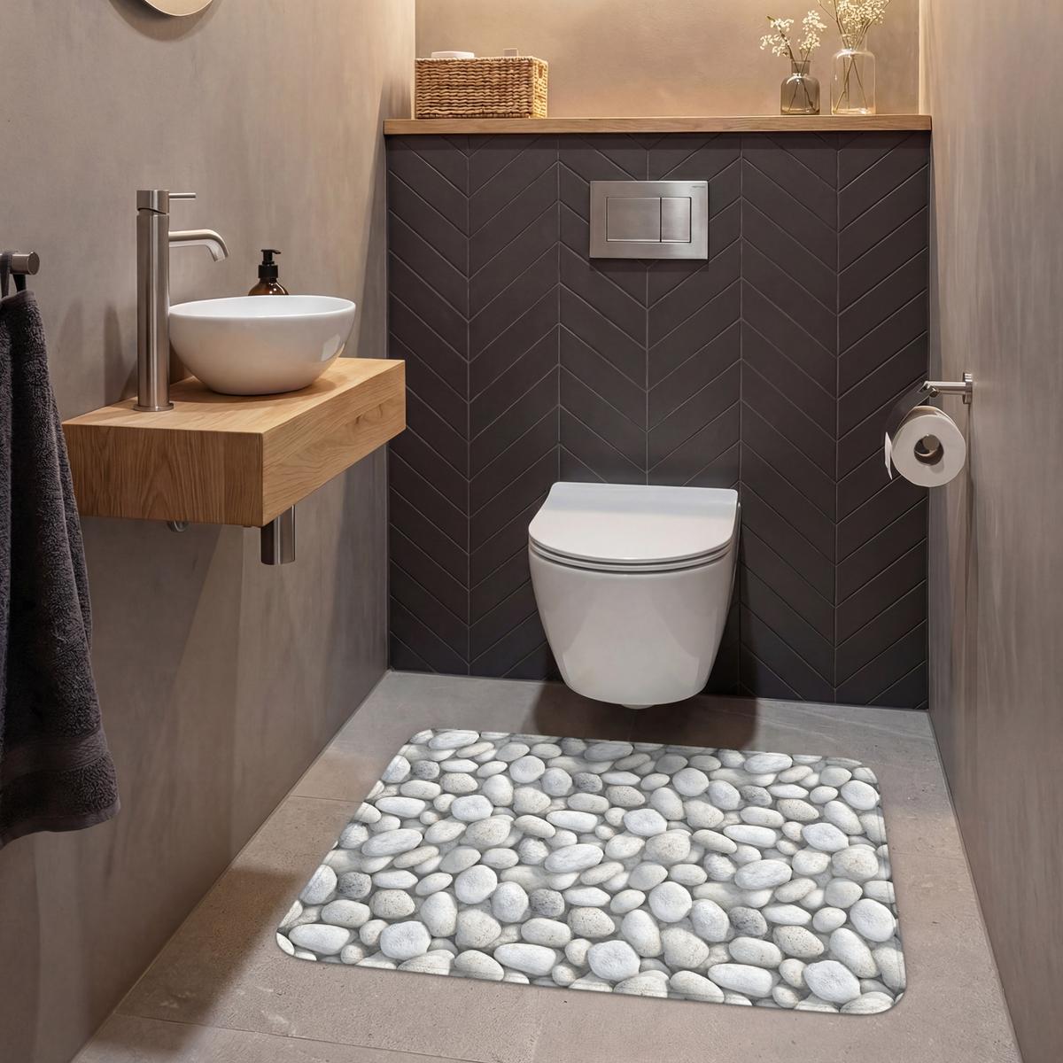 WC-VORLEGER Steine - Grau - Oval Toilettenteppich 90x60 cm - Hellgrau, Textil (90/1cm) - OnlyWow