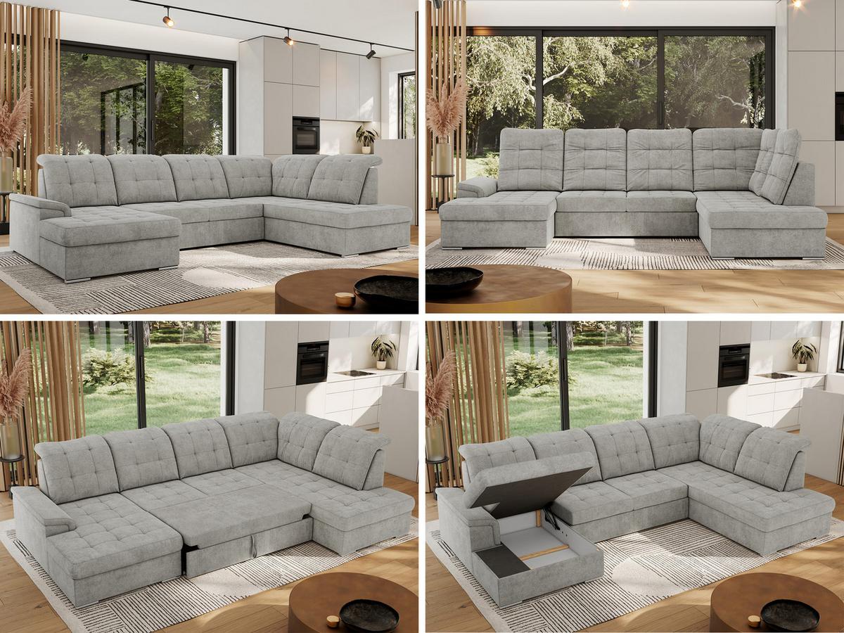 WOHNLANDSCHAFT MADRITO U - Hellgrau Struktur - Rechts - Silberfarben/Hellgrau, Textil/Metall (323/89/204cm) - MKS
