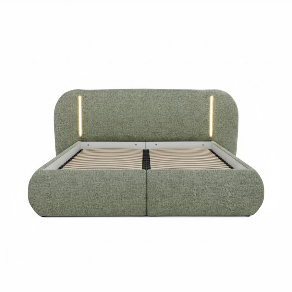 POLSTERBETT Corfu mit LED-Beleuchtung, mit Bettkasten, rundliche Formen, 140x200, Grün - Grün, Textil/Metall (140/200cm) - Beautysofa