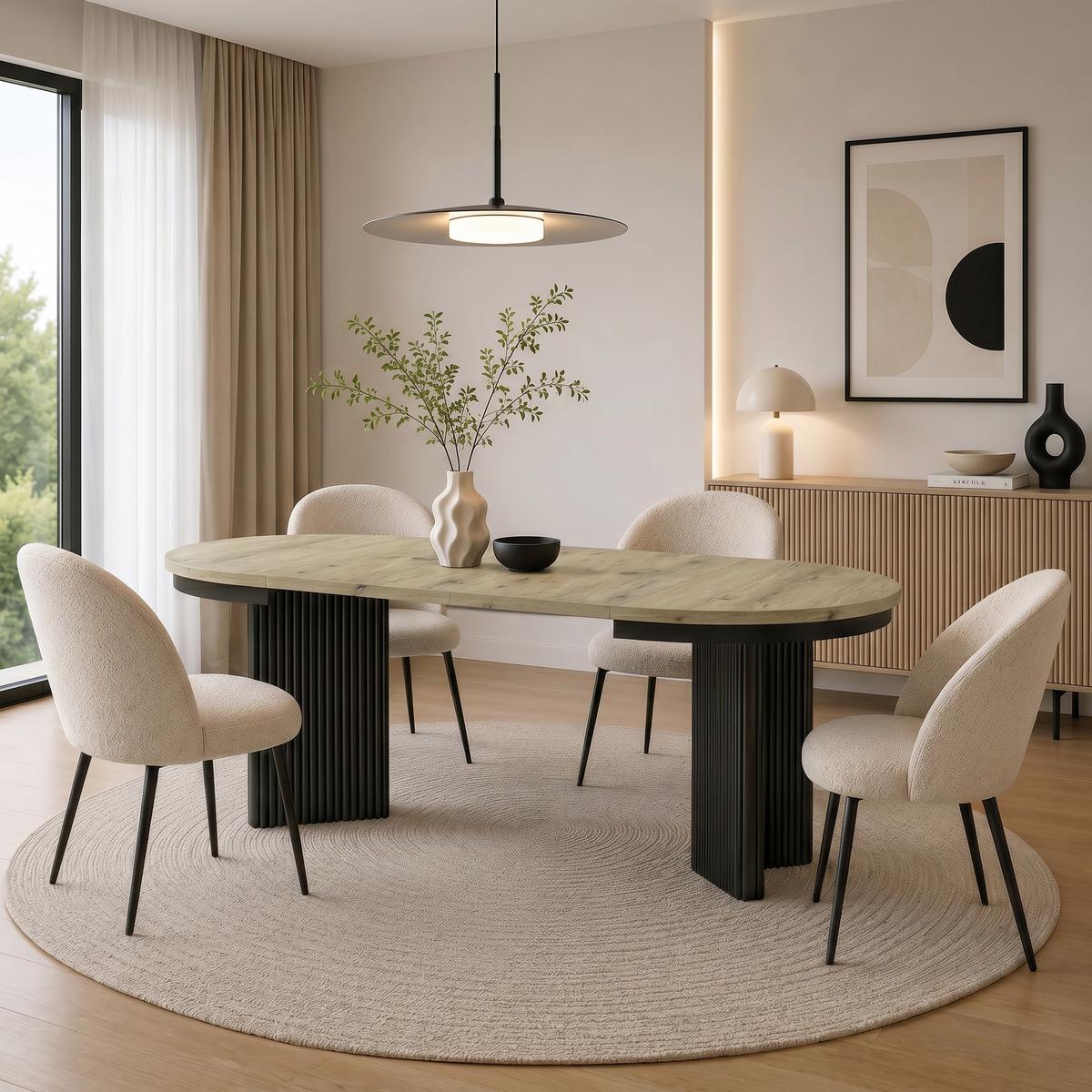 ESSTISCH Prestige runder Design-Tisch, ausziehbar Ø 100–180 cm, Eiche artisan+Schwarz - Eichefarben/Schwarz, Metall (100/100/77cm) - Beautysofa