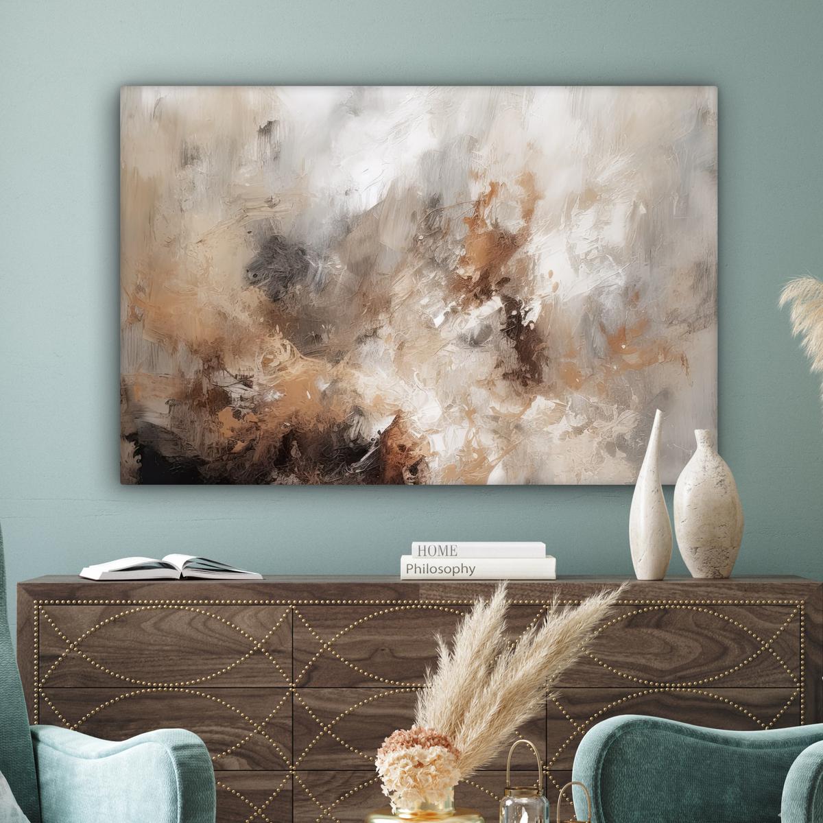 LEINWANDBILD Farbe - Abstrakt - Beige - Kunst Groß 140x90 cm - Greige, Textil (140/90cm) - MuchoWow