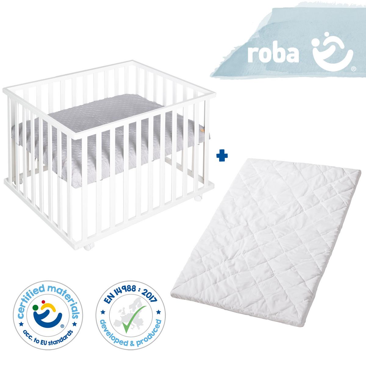 LAUFGITTER inkl. Matratze roba Style grau - Weiß/Grau, Holzwerkstoff (72.5/72/98cm) - Roba