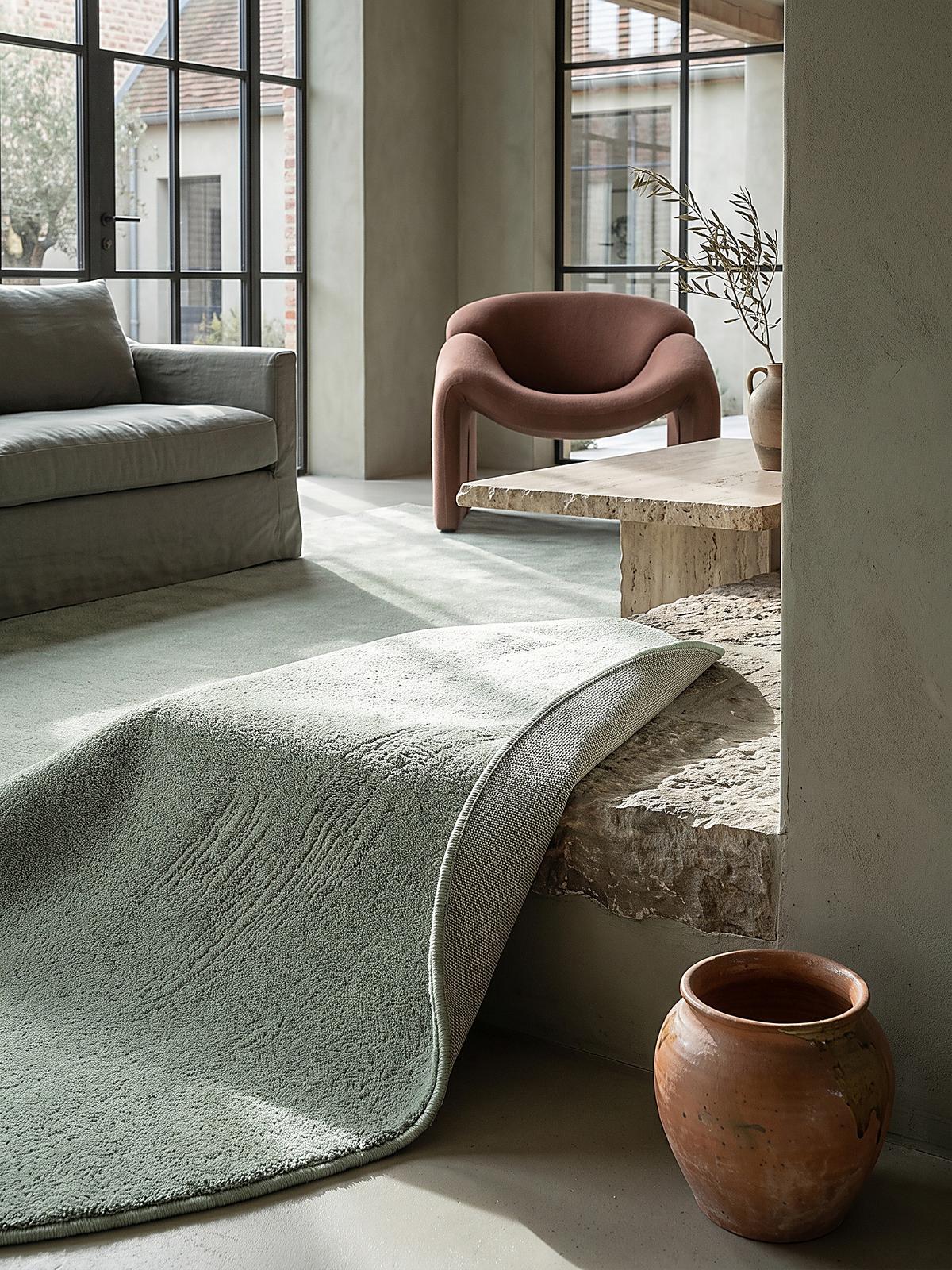 TEPPICH Hochflor ALDAN Antirutsch Uni Polyester Grün 160 x 160 cm - Grün, Textil (160/160cm) - KADIMA DESIGN