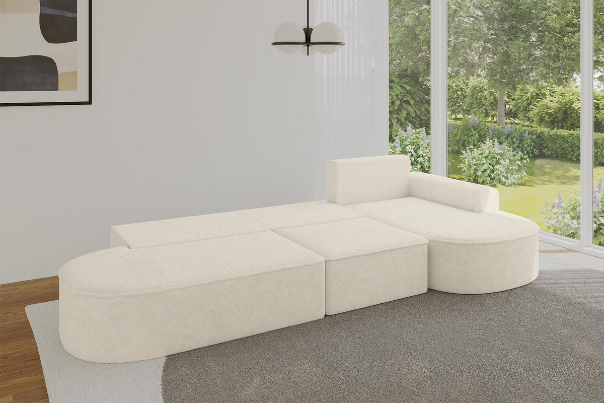 ECKSOFA mit Schlaffunktion Ottomane RECHTS MARI L2-S 368X167X85 Creme Velours - Creme/Schwarz, Holzwerkstoff/Kunststoff (167/368cm) - ALTDECOR