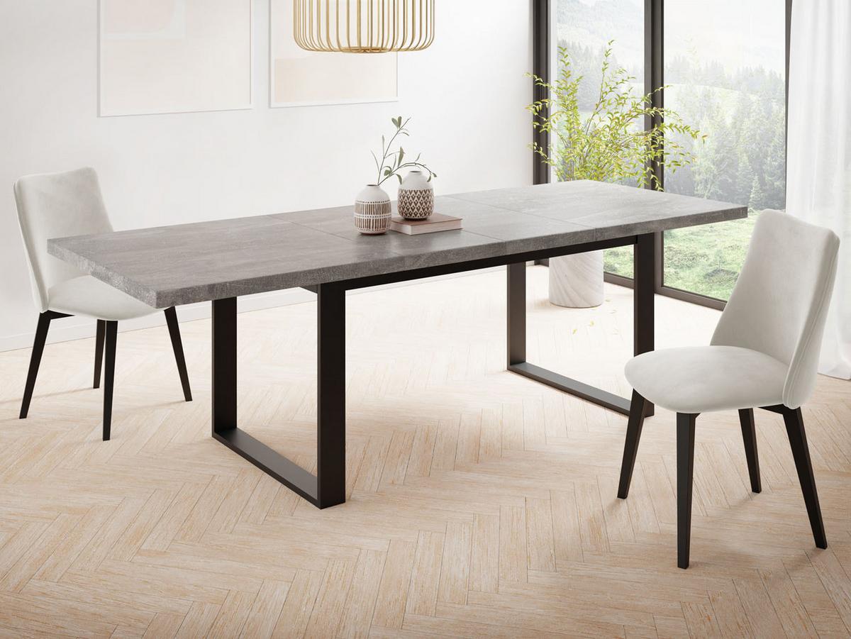 ESSTISCH Valentino rechteckig ausziehbar, Grauer Beton 160/240/90/75 cm - Hellgrau/Schwarz, Holzwerkstoff/Metall (90/240/75cm) - WFL GROUP