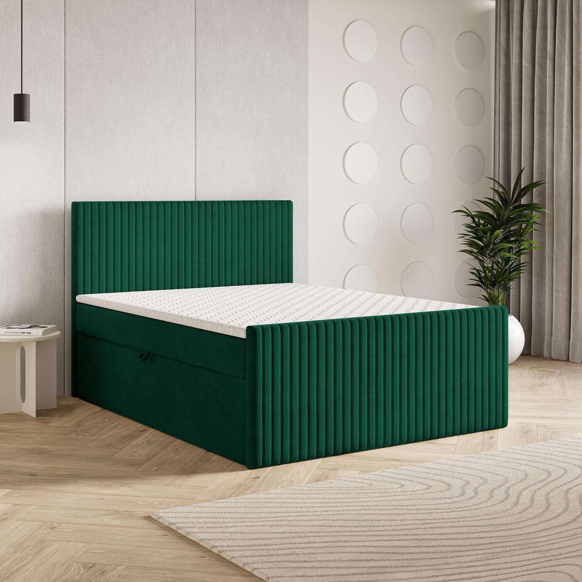 BOXBETT TERVAN 140x200 cm mit Matratze und Topper - Grün - Grün, Holz (140/200cm) - MASSENO