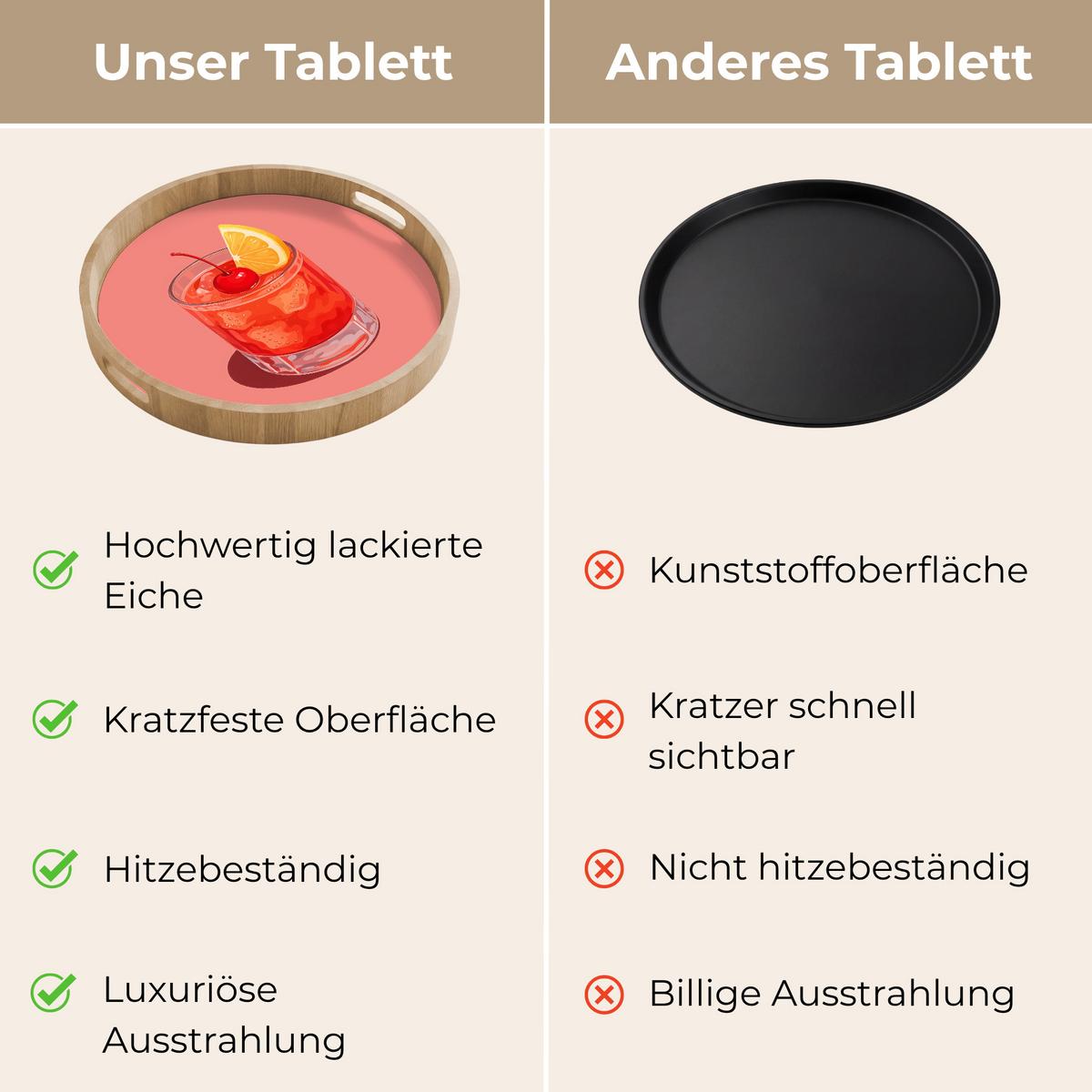 TABLETT Glas - Eiswürfel - Zitrone - Kirsche 50x50 cm - Rosa, Holz (50/5/5cm) - OnlyWow