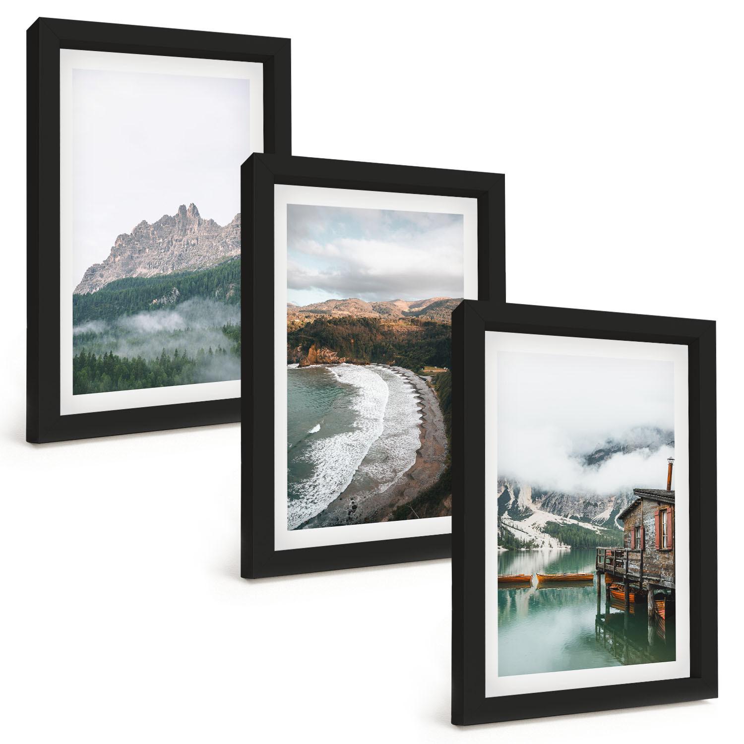 BILDER SET 3er Set - 20x30 cm Schwarzer Rahmen - Holzhaus an Bergstränden - Schwarz, Kunststoff (20/30cm) - TULUP