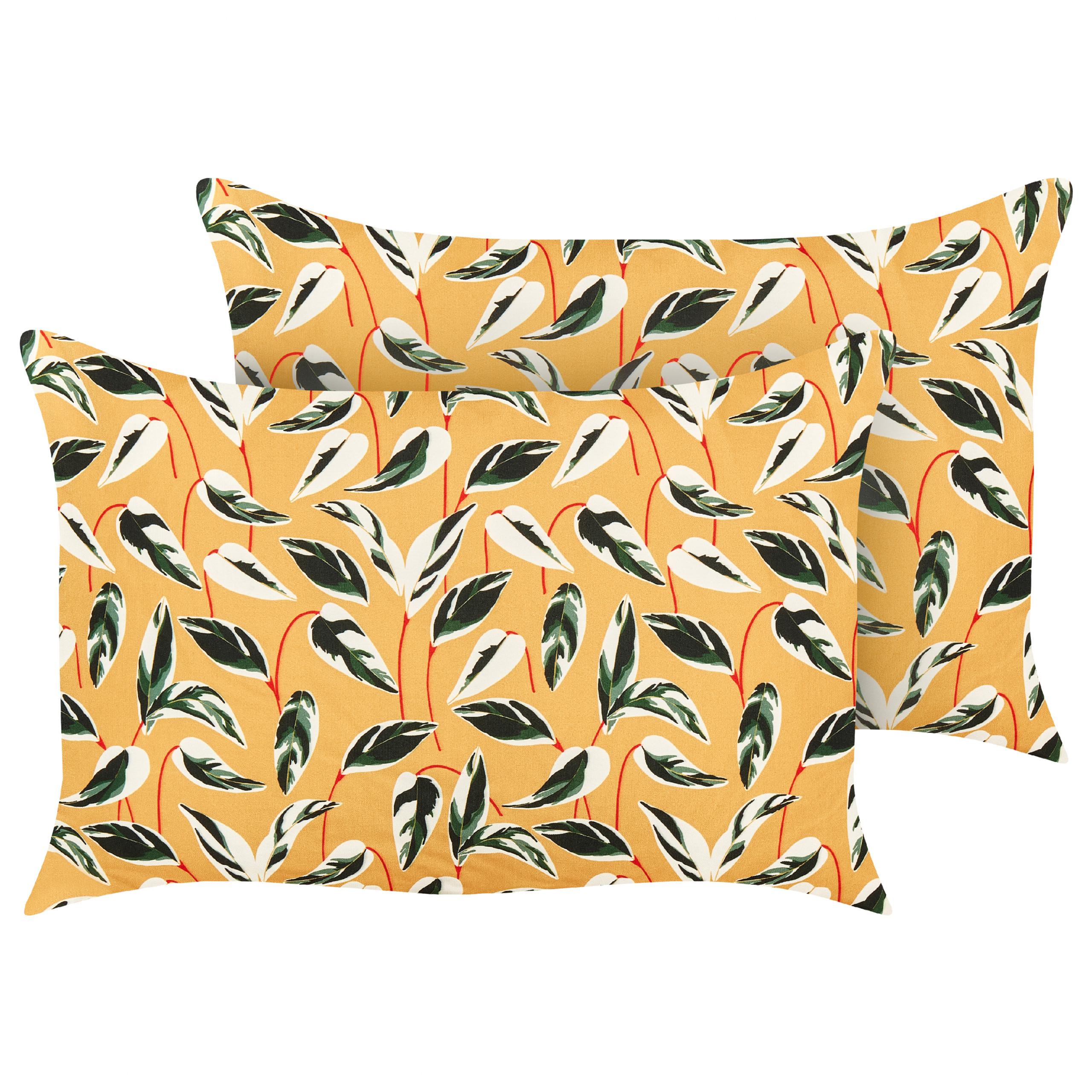 GARTENKISSEN 2er-Set Blattmotiv mehrfarbig 40/60 cm Taggia - Multicolor, Textil (40/60cm) - Beliani