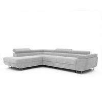 ECKSOFA ANTON links, mit Schlaffunktion und Bettkasten Hellgrau - Chromfarben/Hellgrau, Textil/Metall (274/203cm) - Idohome