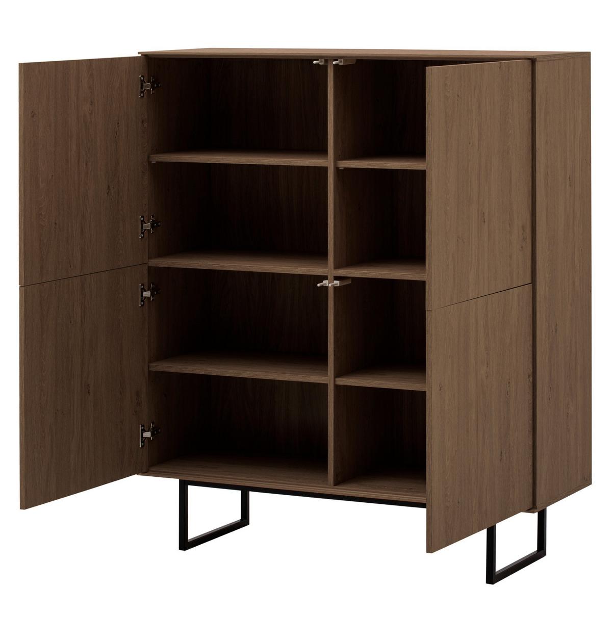 HIGHBOARD in Nussbaum 115 x 137 cm, Kommode mit Push-to-Open - Nussbaumfarben/Schwarz, Holzwerkstoff/Metall (115/137/40cm) - Furn.Design