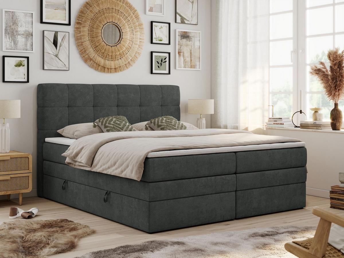 BOXSPRINGBETT LUKA KING 180/200 Dunkelgrau Struktur - H3 - Dunkelgrau, Holz/Textil (180/200cm) - MKS