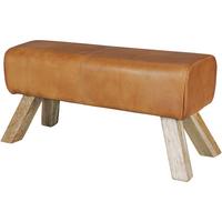 SITZHOCKER – Leder/Mango-Holz, 90x30x43 cm, Braun - Braun, Mangoholz/Leder (90/43/30cm) - KADIMA DESIGN