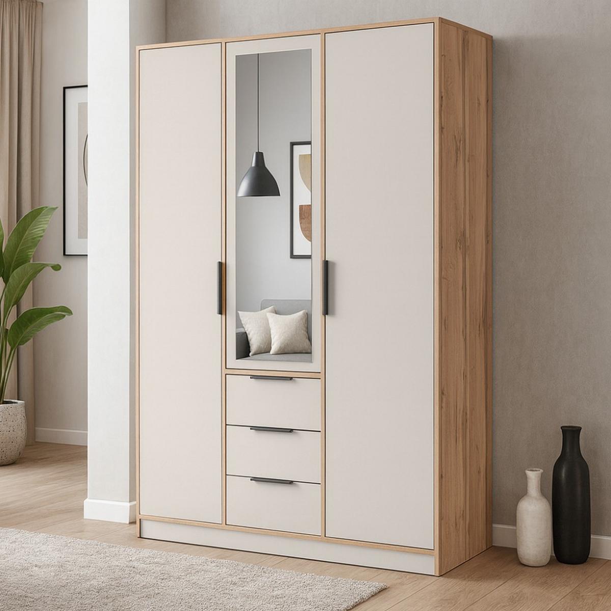 DREHTÜRENSCHRANK Livo mit 3 Türen und 3 Schubladen, kaschmir+eiche Wotan, 150 cm - Kaschmir/Eiche Wotan, Holzwerkstoff (150/200/57cm) - Beautysofa