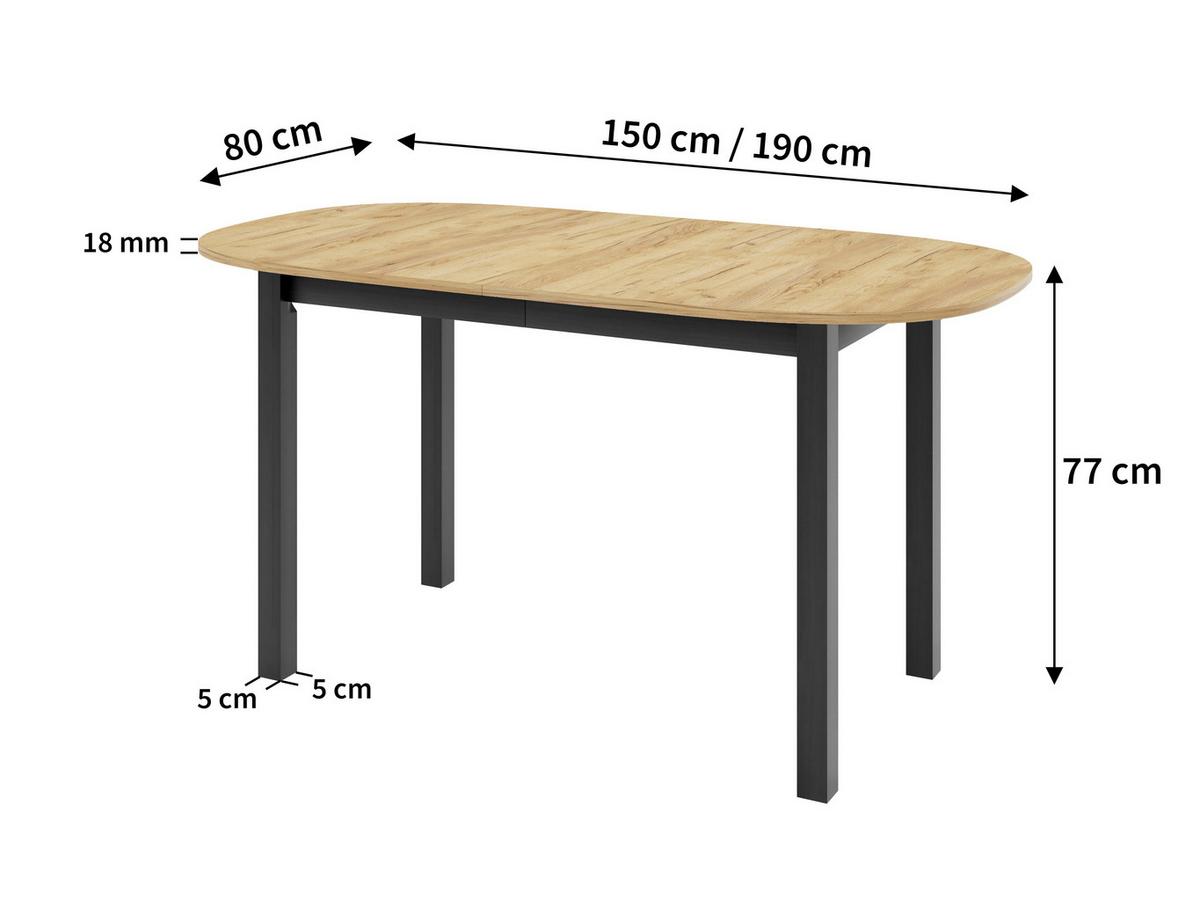 ESSTISCH VITO P Ausziehbar 150 - 190 / 80 x 77 cm - Schwarz/Grau, Holz (150/80/77cm) - MASSENO