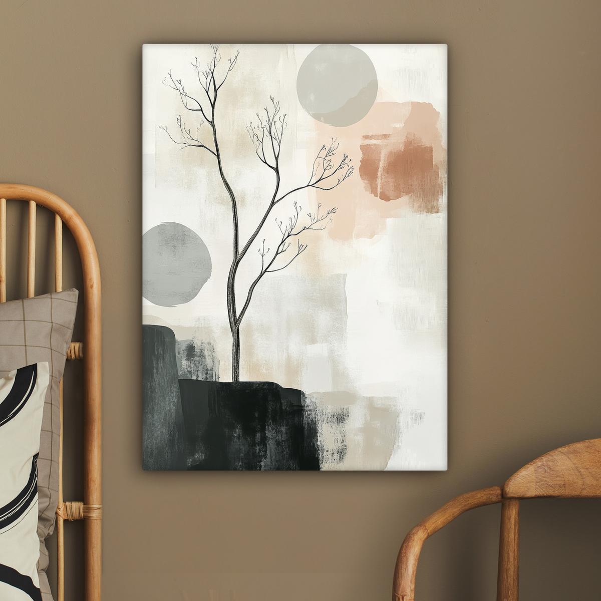LEINWANDBILD Wabi sabi - Beige - Pflanze Wandbild Wohnzimmer 60x80 cm - Sandfarben, Textil (60/80cm) - MuchoWow