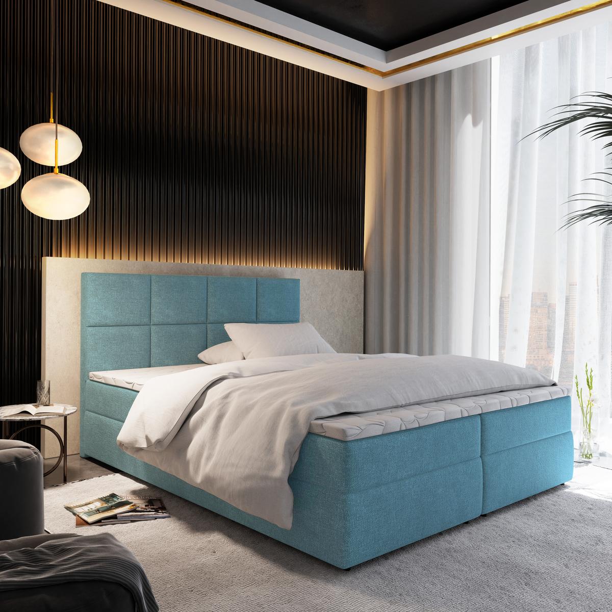 BOXBETT LENA 160x200 cm mit Matratze und Topper - Blau - Hellblau, Holz (160/200cm) - MASSENO