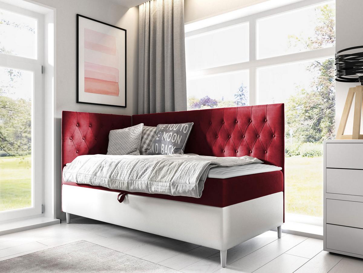 BOXBETT Filip Junior 3, Seite zum Öffnen des Bettkastens: Links - H3 - Rot/Weiß, Holz (90/200cm) - MIRJAN24