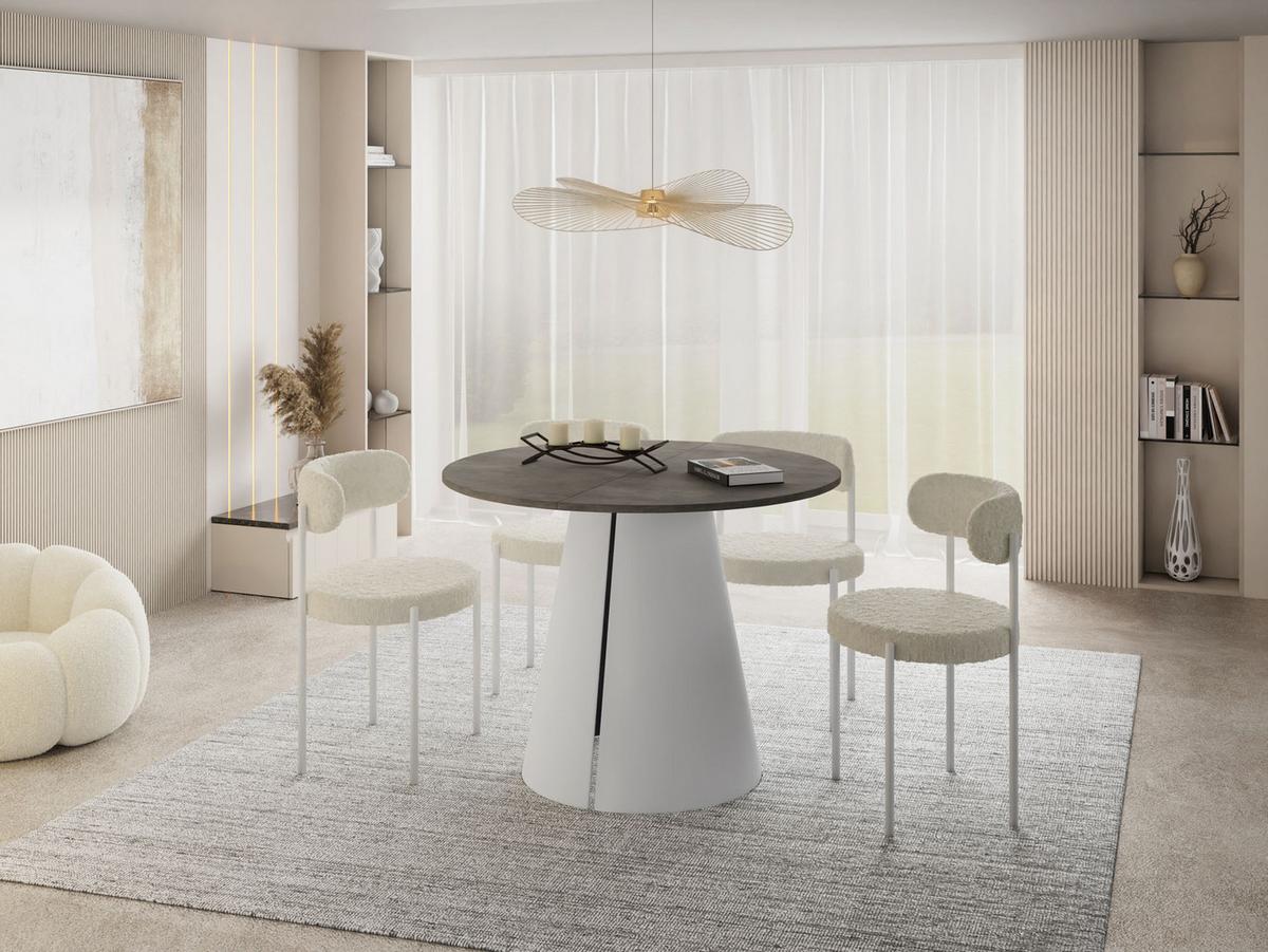 ESSTISCH Lamio runder ausziehbarer, Beton-Optik Dunkelgrau 100-180/100/76 cm - Dunkelgrau/Weiß, Holzwerkstoff/Metall (100/176/76cm) - WFL GROUP