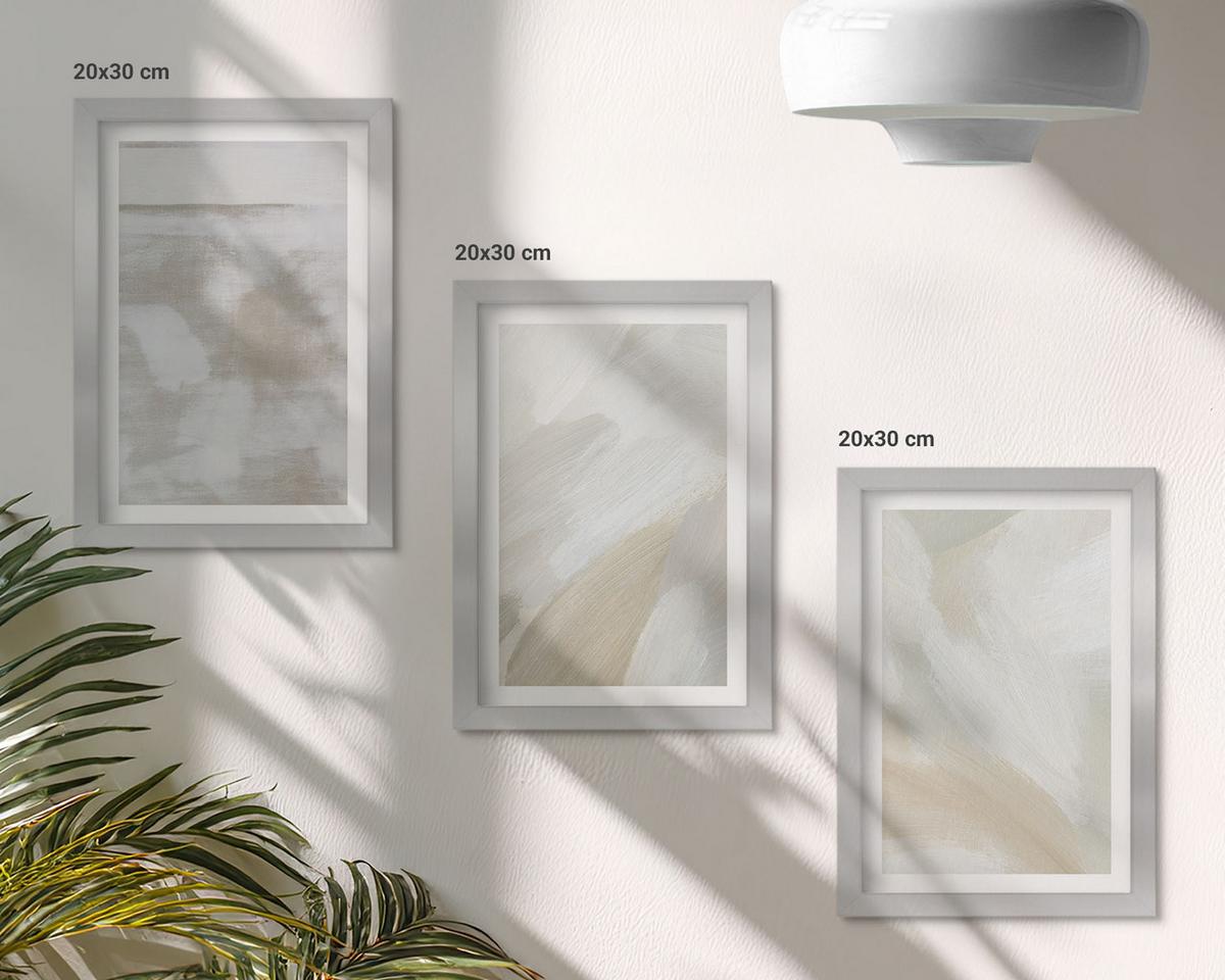 BILDER SET 3er Set - 20x30 cm Silberner Rahmen - Abstrakte Pinselstriche - Silberfarben, Kunststoff (20/30cm) - TULUP