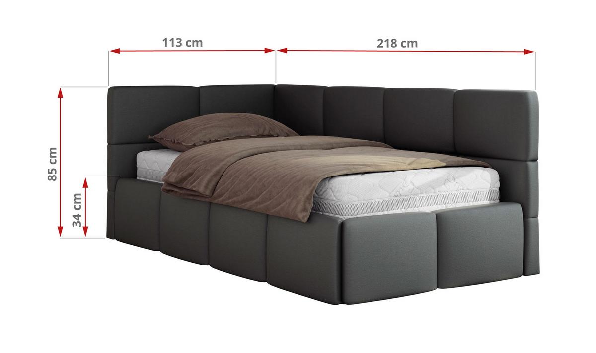JUGENDBETT ARVO 90/200 - Grau Kunstleder - Multipocket-Matratze - Rechts Seite - Grau, Textil (90/200cm) - MKS