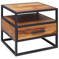 NACHTTISCH – Massivholz/Stahl, mit Stauraum, Industrial-Stil - Schwarz/Braun, Holz/Metall (50/45/45cm) - KADIMA DESIGN