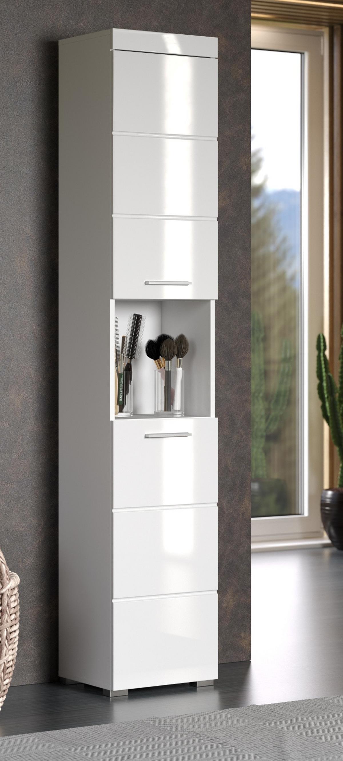 HOCHSCHRANK weiß Hochglanz 37 x 190 cm, Badschrank 2-türig - Weiß, Holzwerkstoff/Kunststoff (37/190/31cm) - Top.Furn
