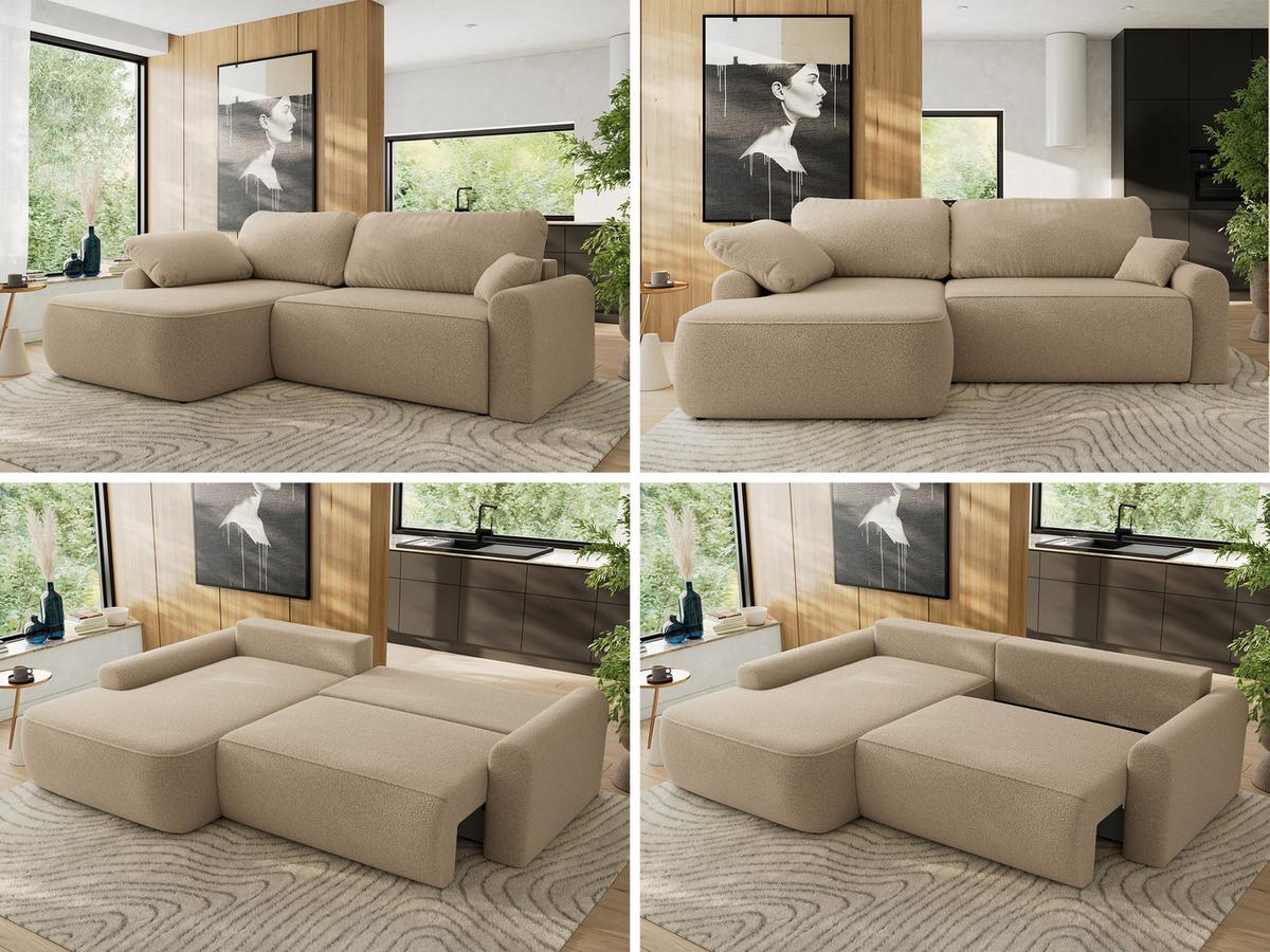 ECKSCHLAFSOFA CUBO L Hellbraun Boucle - links - Schwarz/Braun, Kunststoff/Textil (273/187cm) - MKS