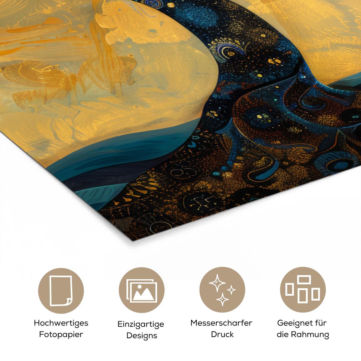 POSTER Baum - Mond - Blumen - Gold - Kunst Room Decor 20x30 cm - Orange, Papier (20/30/0.1cm) - MuchoWow